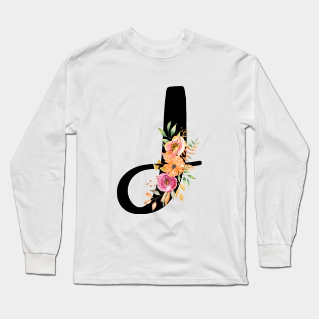 Letter J With Watercolor Floral Wreath Long Sleeve T-Shirt by NatureGlow